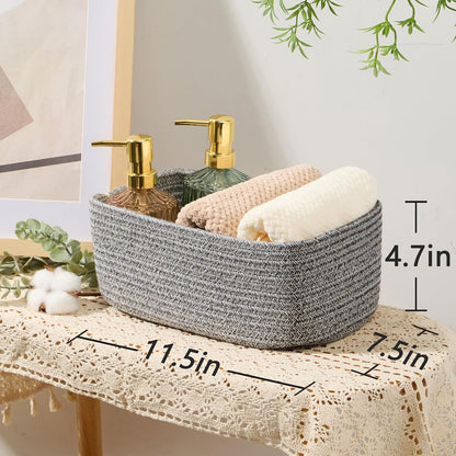 MiniArk Small Storage Baskets for Organizing | Closet Organizer Bins | Shelf Toy Basket | Woven Rope Baskets | Cube Decorative Box | Shallow Basket | 11.5x7.5x4.7” | 3 Packs Light Pink