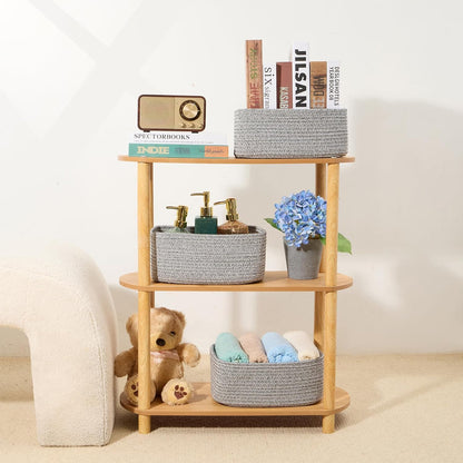 MiniArk Small Storage Baskets for Organizing | Closet Organizer Bins | Shelf Toy Basket | Woven Rope Baskets | Cube Decorative Box | Shallow Basket | 11.5x7.5x4.7” | 3 Packs Light Pink