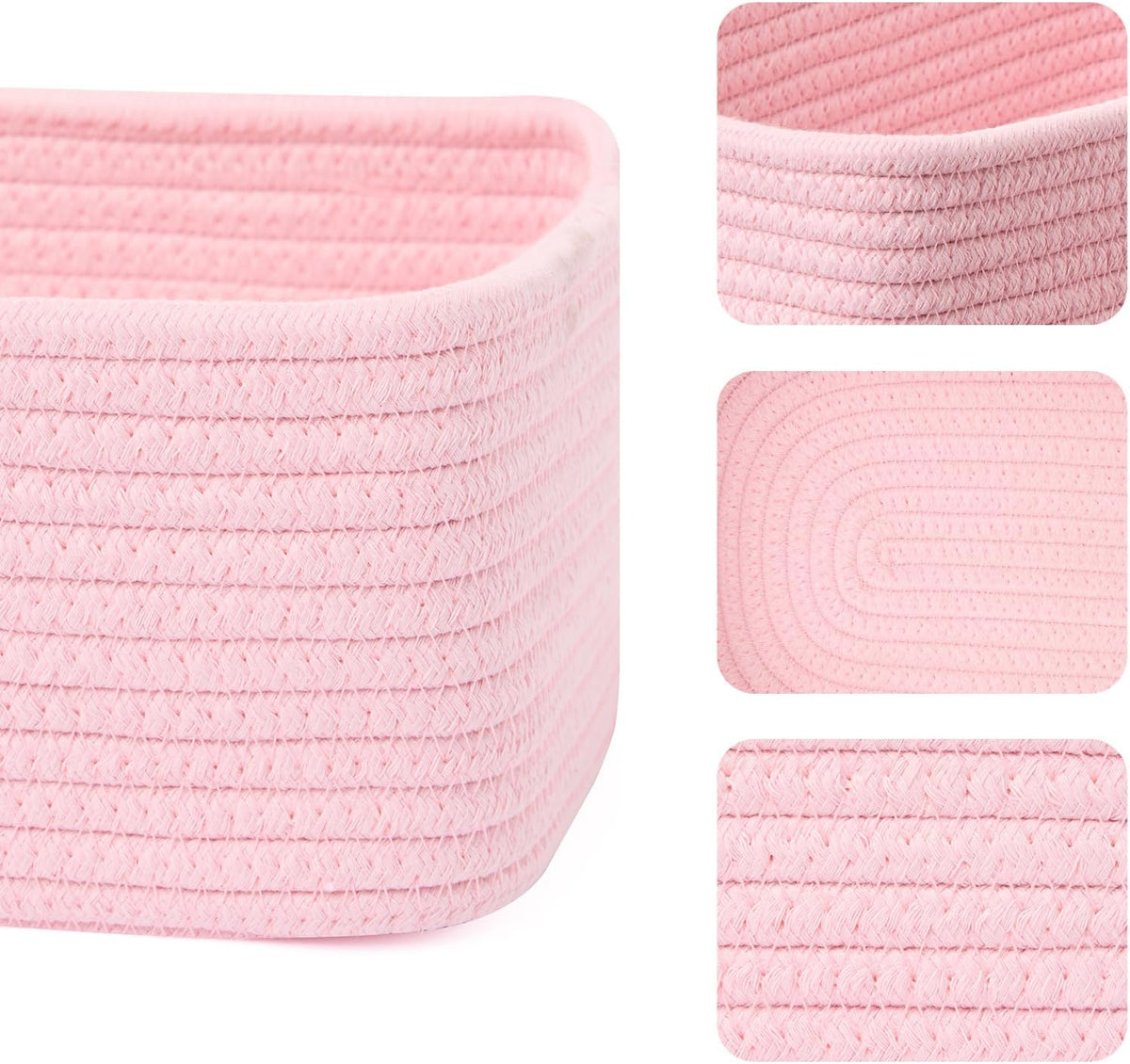 MiniArk Small Storage Baskets for Organizing | Closet Organizer Bins | Shelf Toy Basket | Woven Rope Baskets | Cube Decorative Box | Shallow Basket | 11.5x7.5x4.7” | 3 Packs Light Pink
