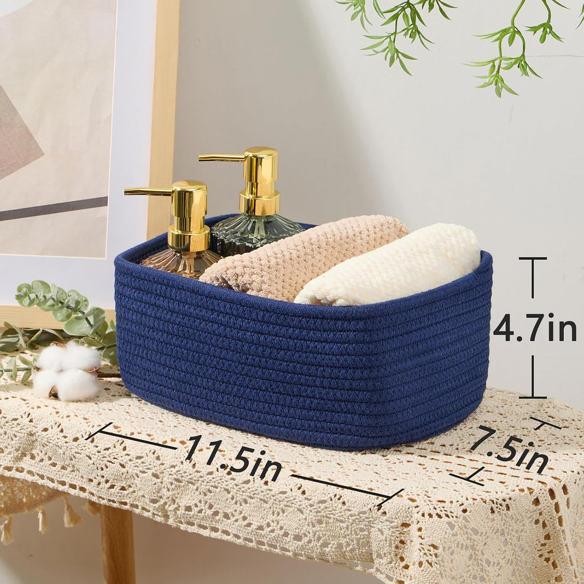 MiniArk Small Storage Baskets for Organizing | Closet Organizer Bins | Shelf Toy Basket | Woven Rope Baskets | Cube Decorative Box | Shallow Basket | 11.5x7.5x4.7” | 3 Packs Light Pink