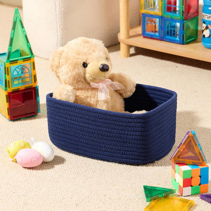 MiniArk Small Storage Baskets for Organizing | Closet Organizer Bins | Shelf Toy Basket | Woven Rope Baskets | Cube Decorative Box | Shallow Basket | 11.5x7.5x4.7” | 3 Packs Light Pink