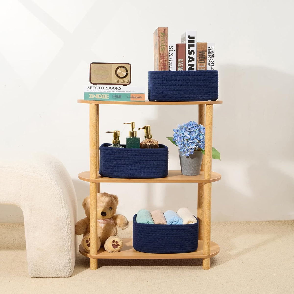 MiniArk Small Storage Baskets for Organizing | Closet Organizer Bins | Shelf Toy Basket | Woven Rope Baskets | Cube Decorative Box | Shallow Basket | 11.5x7.5x4.7” | 3 Packs Light Pink