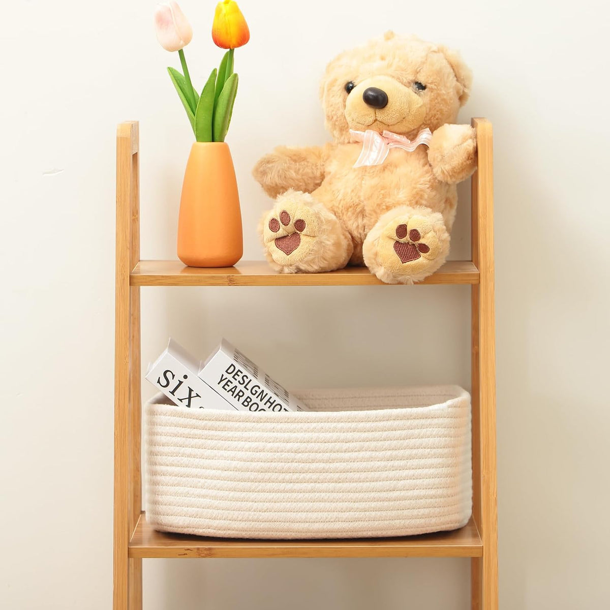 MiniArk Small Storage Baskets for Organizing | Closet Organizer Bins | Shelf Toy Basket | Woven Rope Baskets | Cube Decorative Box | Shallow Basket | 11.5x7.5x4.7” | 3 Packs Light Pink
