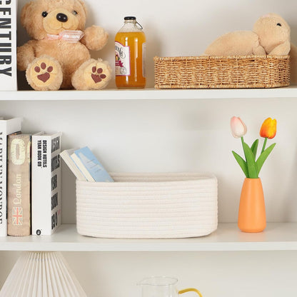 MiniArk Small Storage Baskets for Organizing | Closet Organizer Bins | Shelf Toy Basket | Woven Rope Baskets | Cube Decorative Box | Shallow Basket | 11.5x7.5x4.7” | 3 Packs Light Pink