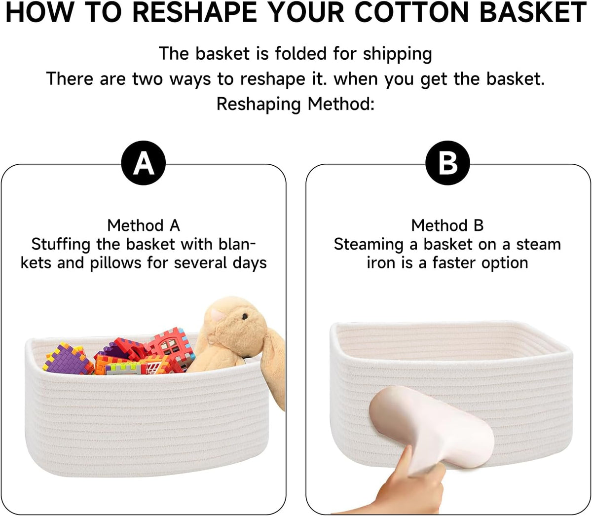 MiniArk Small Storage Baskets for Organizing | Closet Organizer Bins | Shelf Toy Basket | Woven Rope Baskets | Cube Decorative Box | Shallow Basket | 11.5x7.5x4.7” | 3 Packs Light Pink