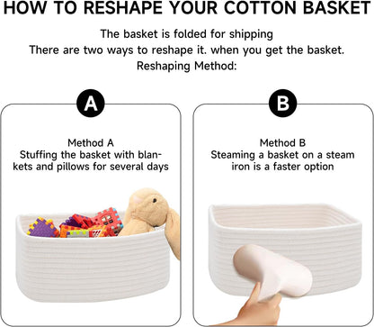MiniArk Small Storage Baskets for Organizing | Closet Organizer Bins | Shelf Toy Basket | Woven Rope Baskets | Cube Decorative Box | Shallow Basket | 11.5x7.5x4.7” | 3 Packs Light Pink
