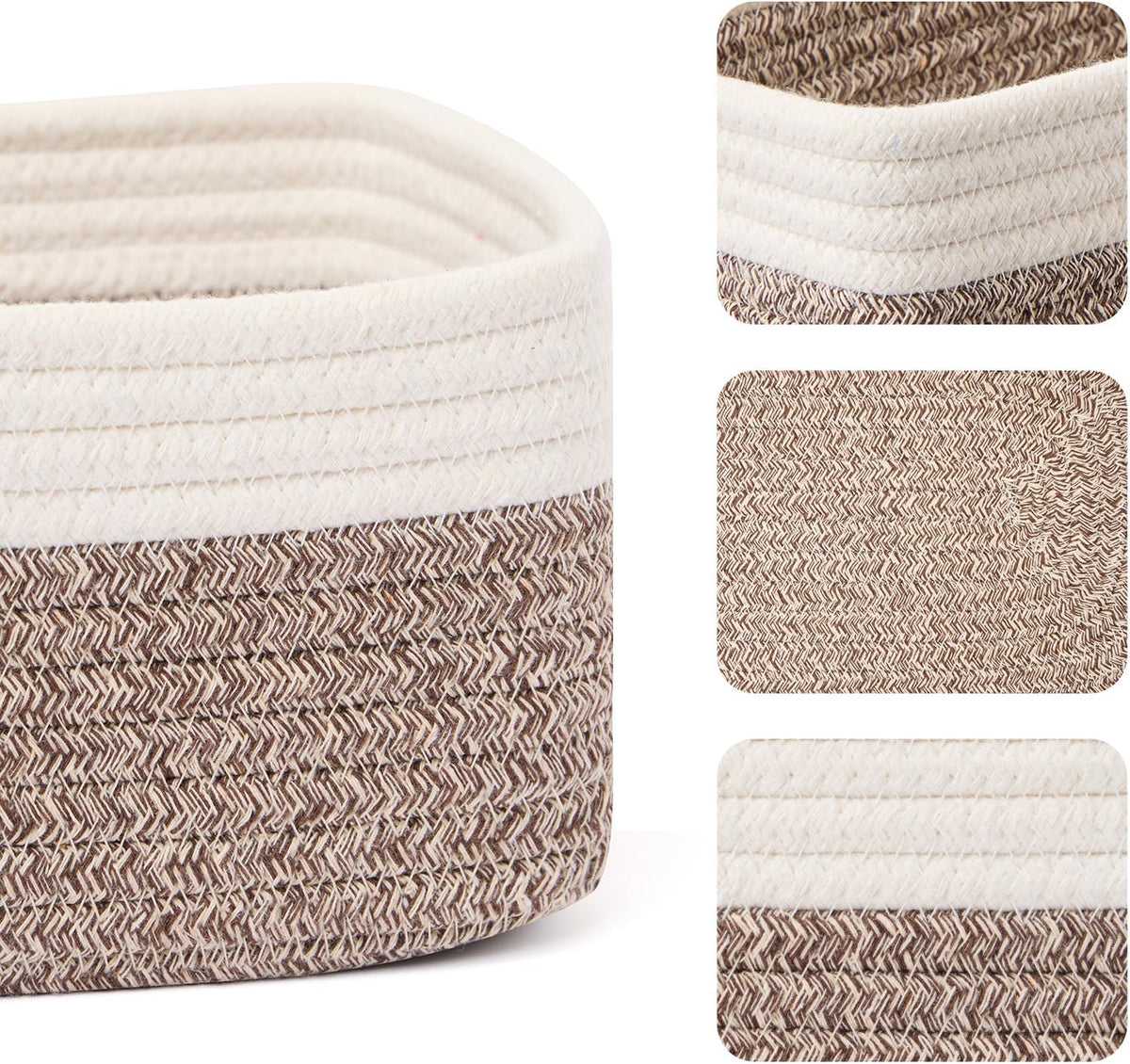 MiniArk Small Storage Baskets for Organizing | Closet Organizer Bins | Shelf Toy Basket | Woven Rope Baskets | Cube Decorative Box | Shallow Basket | 11.5x7.5x4.7” | 3 Packs Light Pink