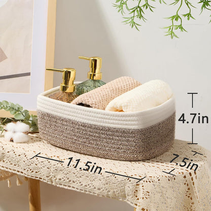 MiniArk Small Storage Baskets for Organizing | Closet Organizer Bins | Shelf Toy Basket | Woven Rope Baskets | Cube Decorative Box | Shallow Basket | 11.5x7.5x4.7” | 3 Packs Light Pink