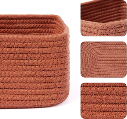MiniArk Small Storage Baskets for Organizing | Closet Organizer Bins | Shelf Toy Basket | Woven Rope Baskets | Cube Decorative Box | Shallow Basket | 11.5x7.5x4.7” | 3 Packs Light Pink