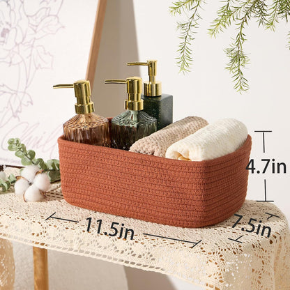 MiniArk Small Storage Baskets for Organizing | Closet Organizer Bins | Shelf Toy Basket | Woven Rope Baskets | Cube Decorative Box | Shallow Basket | 11.5x7.5x4.7” | 3 Packs Light Pink