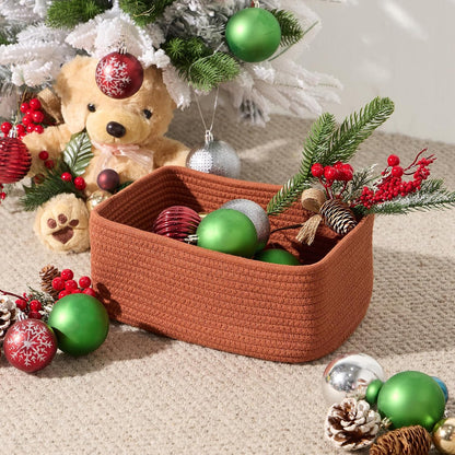 MiniArk Small Storage Baskets for Organizing | Closet Organizer Bins | Shelf Toy Basket | Woven Rope Baskets | Cube Decorative Box | Shallow Basket | 11.5x7.5x4.7” | 3 Packs Light Pink