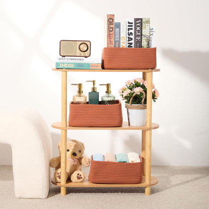 MiniArk Small Storage Baskets for Organizing | Closet Organizer Bins | Shelf Toy Basket | Woven Rope Baskets | Cube Decorative Box | Shallow Basket | 11.5x7.5x4.7” | 3 Packs Light Pink