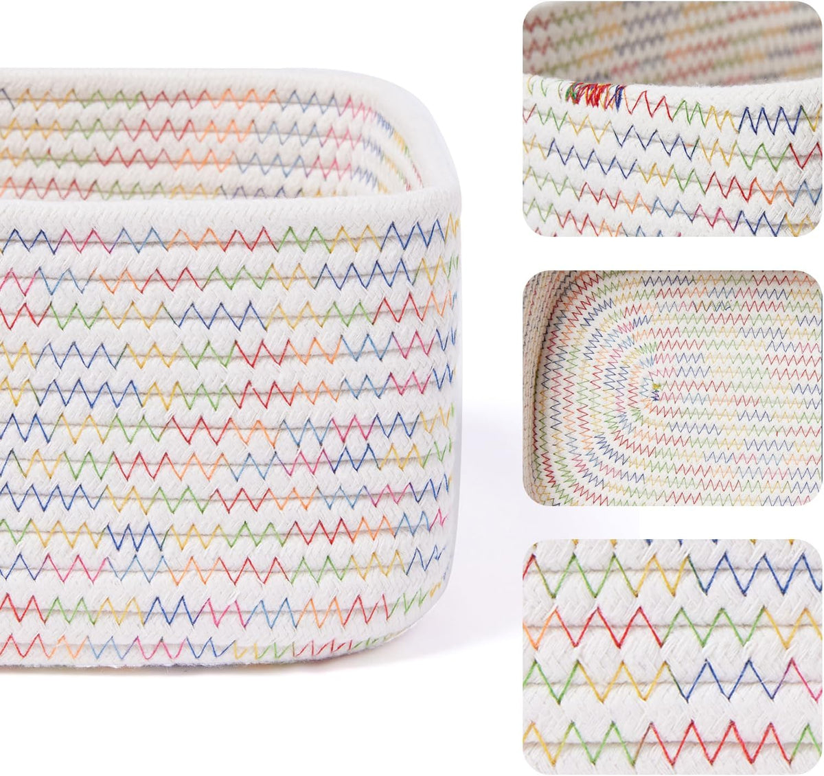 MiniArk Small Storage Baskets for Organizing | Closet Organizer Bins | Shelf Toy Basket | Woven Rope Baskets | Cube Decorative Box | Shallow Basket | 11.5x7.5x4.7” | 3 Packs Light Pink