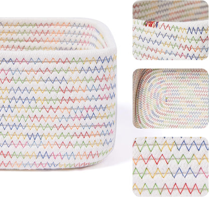 MiniArk Small Storage Baskets for Organizing | Closet Organizer Bins | Shelf Toy Basket | Woven Rope Baskets | Cube Decorative Box | Shallow Basket | 11.5x7.5x4.7” | 3 Packs Light Pink