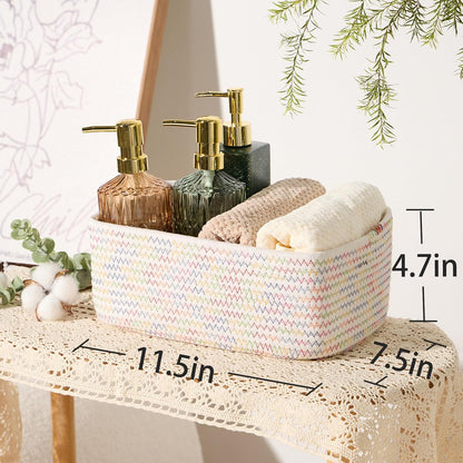 MiniArk Small Storage Baskets for Organizing | Closet Organizer Bins | Shelf Toy Basket | Woven Rope Baskets | Cube Decorative Box | Shallow Basket | 11.5x7.5x4.7” | 3 Packs Light Pink