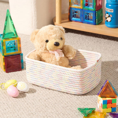 MiniArk Small Storage Baskets for Organizing | Closet Organizer Bins | Shelf Toy Basket | Woven Rope Baskets | Cube Decorative Box | Shallow Basket | 11.5x7.5x4.7” | 3 Packs Light Pink