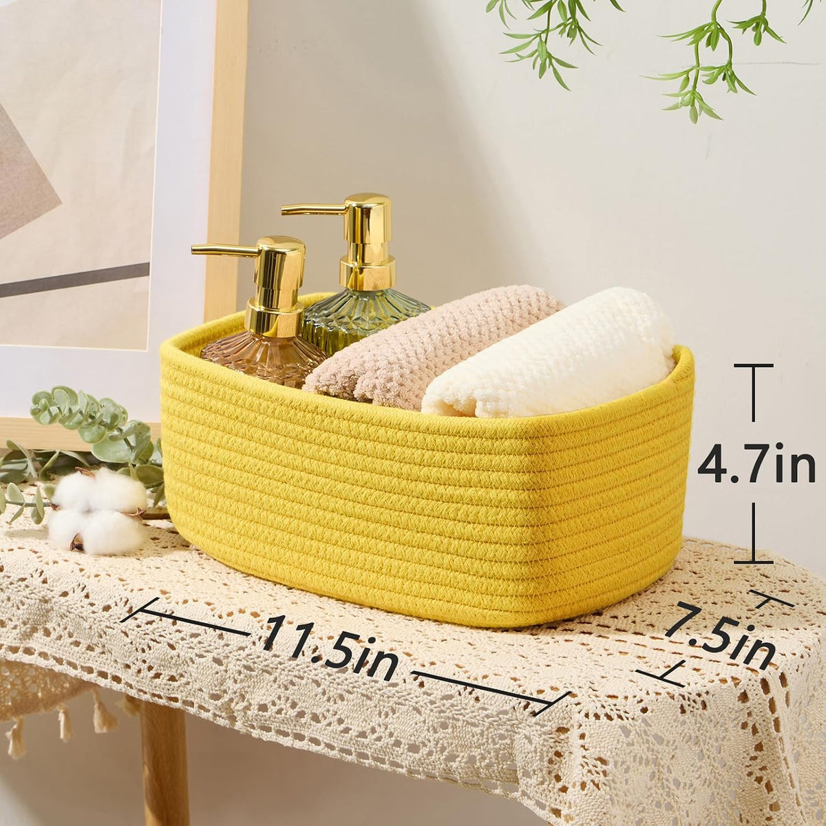 MiniArk Small Storage Baskets for Organizing | Closet Organizer Bins | Shelf Toy Basket | Woven Rope Baskets | Cube Decorative Box | Shallow Basket | 11.5x7.5x4.7” | 3 Packs Light Pink