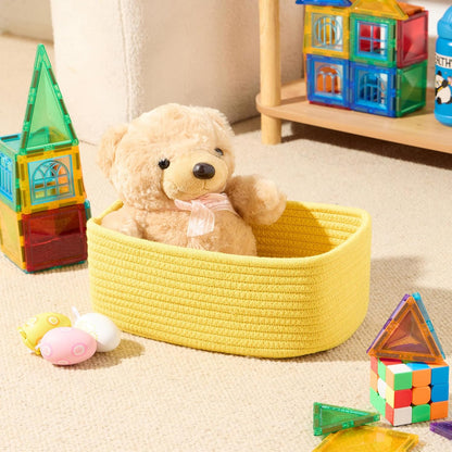 MiniArk Small Storage Baskets for Organizing | Closet Organizer Bins | Shelf Toy Basket | Woven Rope Baskets | Cube Decorative Box | Shallow Basket | 11.5x7.5x4.7” | 3 Packs Light Pink