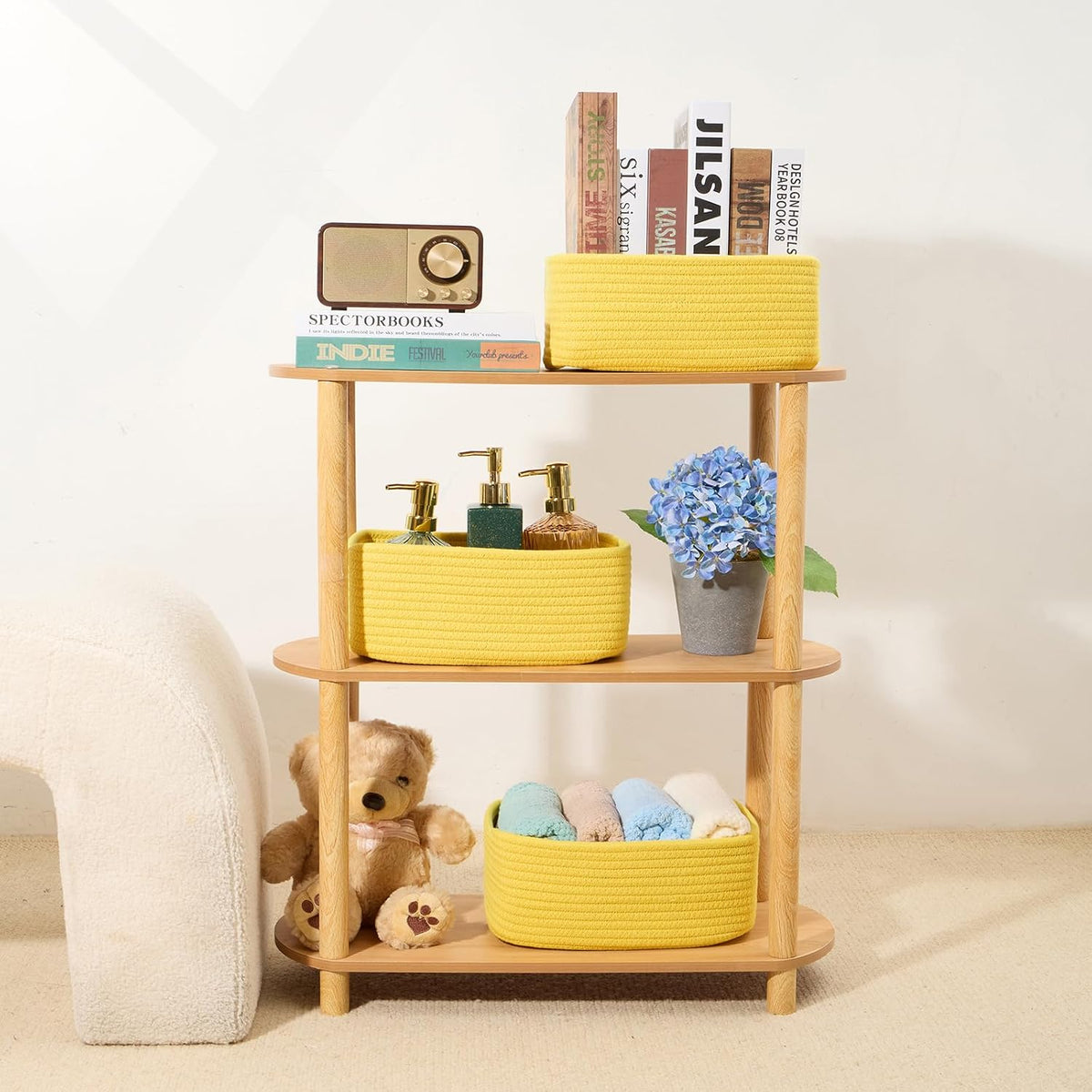 MiniArk Small Storage Baskets for Organizing | Closet Organizer Bins | Shelf Toy Basket | Woven Rope Baskets | Cube Decorative Box | Shallow Basket | 11.5x7.5x4.7” | 3 Packs Light Pink
