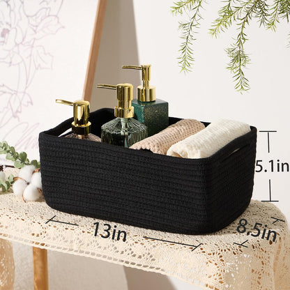 MiniArk Small Storage Baskets for Organizing | Closet Organizer Bins | Shelf Toy Basket | Woven Rope Baskets | Cube Decorative Box | Shallow Basket | 11.5x7.5x4.7” | 3 Packs Light Pink