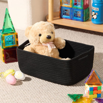 MiniArk Small Storage Baskets for Organizing | Closet Organizer Bins | Shelf Toy Basket | Woven Rope Baskets | Cube Decorative Box | Shallow Basket | 11.5x7.5x4.7” | 3 Packs Light Pink