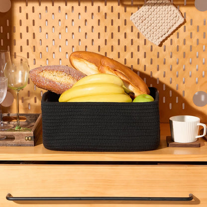 MiniArk Small Storage Baskets for Organizing | Closet Organizer Bins | Shelf Toy Basket | Woven Rope Baskets | Cube Decorative Box | Shallow Basket | 11.5x7.5x4.7” | 3 Packs Light Pink