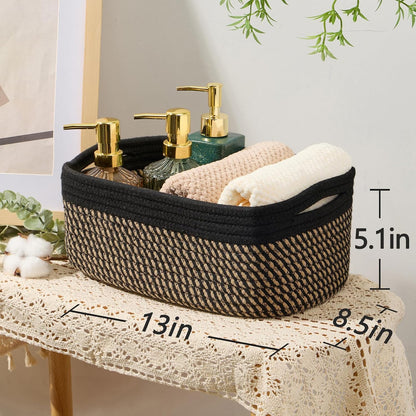 MiniArk Small Storage Baskets for Organizing | Closet Organizer Bins | Shelf Toy Basket | Woven Rope Baskets | Cube Decorative Box | Shallow Basket | 11.5x7.5x4.7” | 3 Packs Light Pink