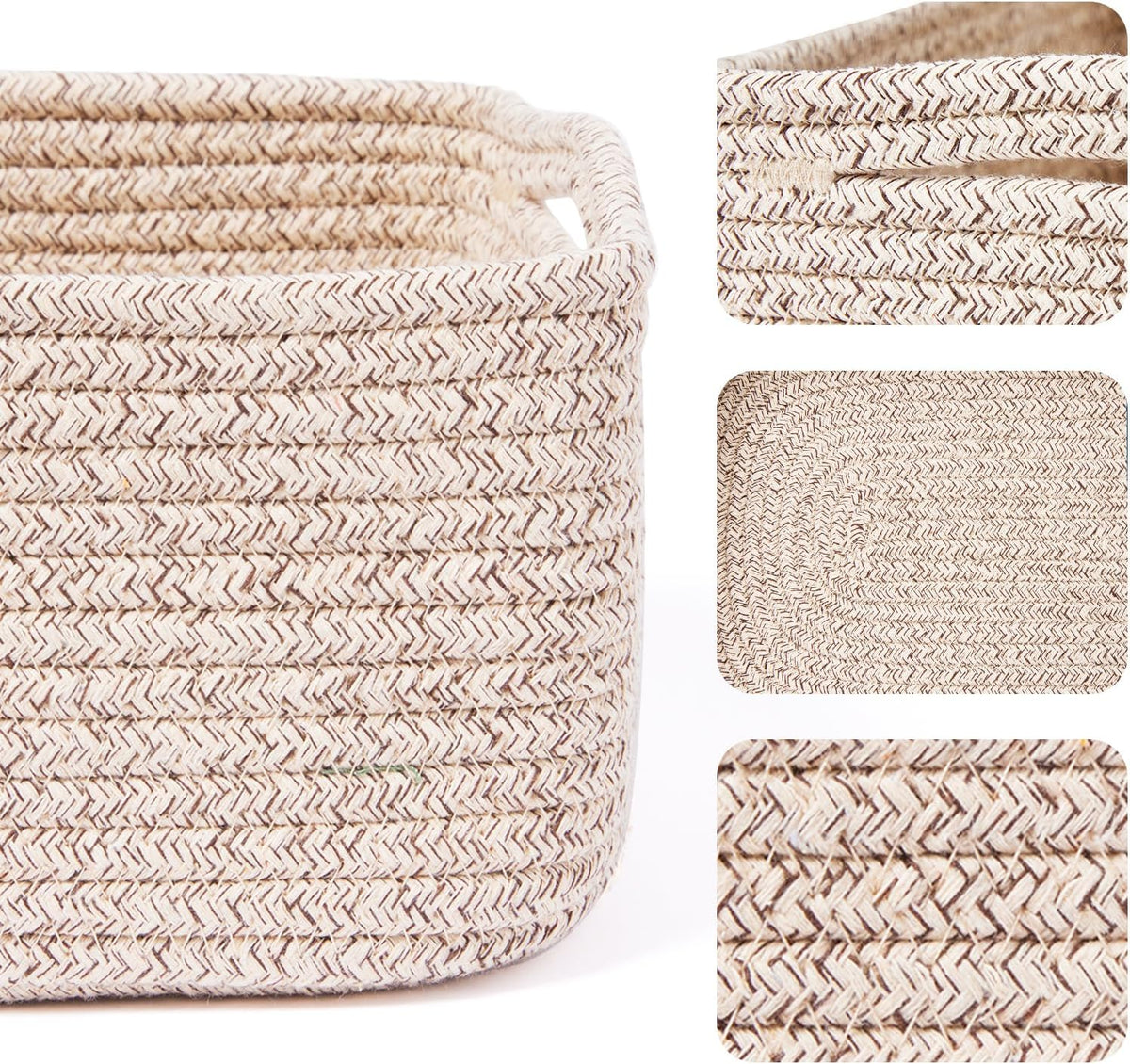 MiniArk Small Storage Baskets for Organizing | Closet Organizer Bins | Shelf Toy Basket | Woven Rope Baskets | Cube Decorative Box | Shallow Basket | 11.5x7.5x4.7” | 3 Packs Light Pink