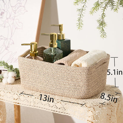 MiniArk Small Storage Baskets for Organizing | Closet Organizer Bins | Shelf Toy Basket | Woven Rope Baskets | Cube Decorative Box | Shallow Basket | 11.5x7.5x4.7” | 3 Packs Light Pink