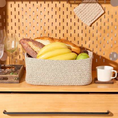 MiniArk Small Storage Baskets for Organizing | Closet Organizer Bins | Shelf Toy Basket | Woven Rope Baskets | Cube Decorative Box | Shallow Basket | 11.5x7.5x4.7” | 3 Packs Light Pink