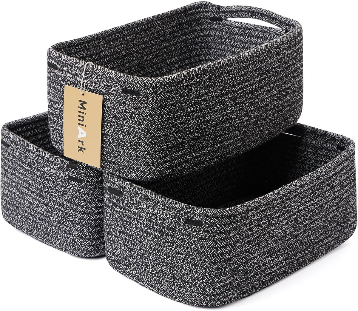 MiniArk Small Storage Baskets for Organizing | Closet Organizer Bins | Shelf Toy Basket | Woven Rope Baskets | Cube Decorative Box | Shallow Basket | 11.5x7.5x4.7” | 3 Packs Light Pink