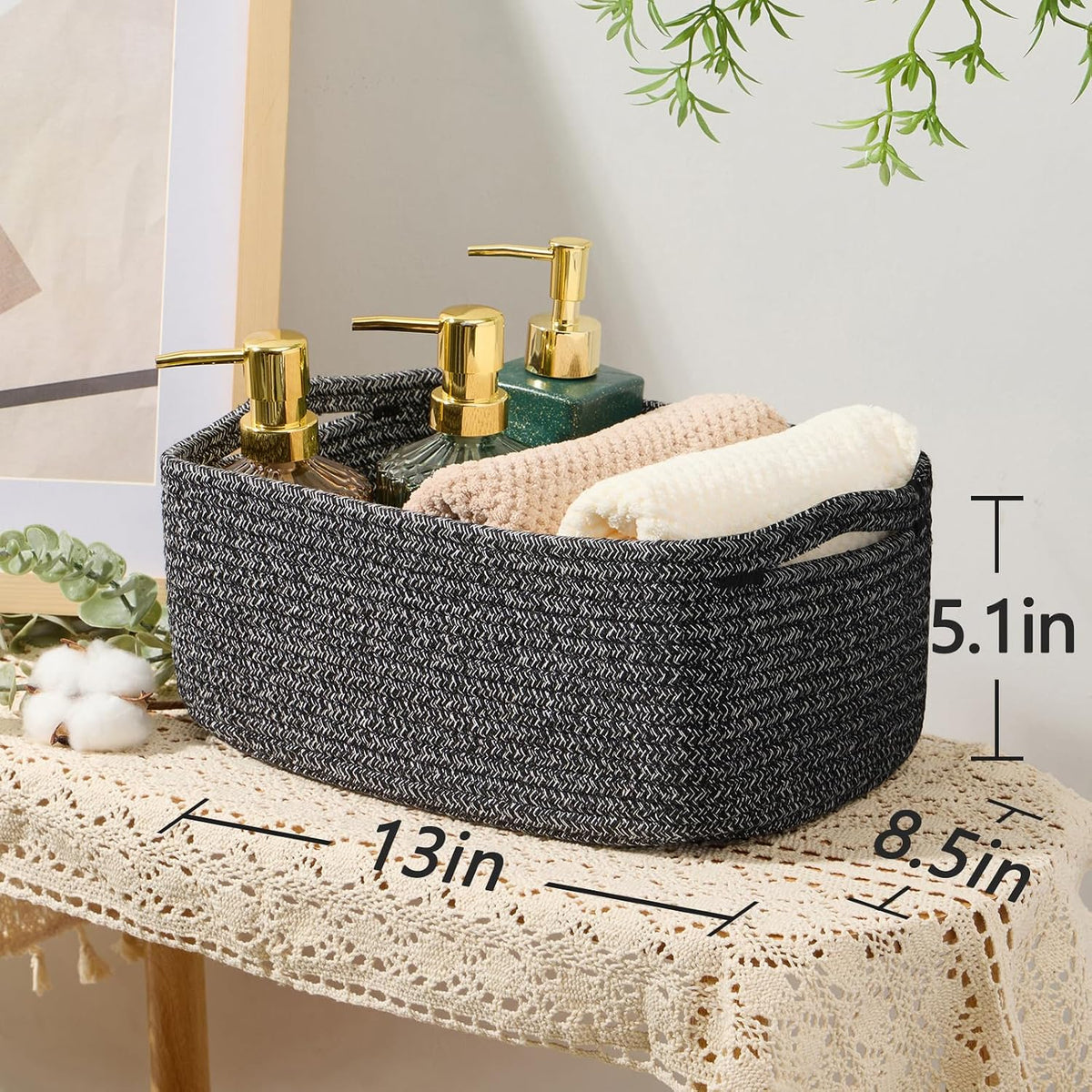 MiniArk Small Storage Baskets for Organizing | Closet Organizer Bins | Shelf Toy Basket | Woven Rope Baskets | Cube Decorative Box | Shallow Basket | 11.5x7.5x4.7” | 3 Packs Light Pink