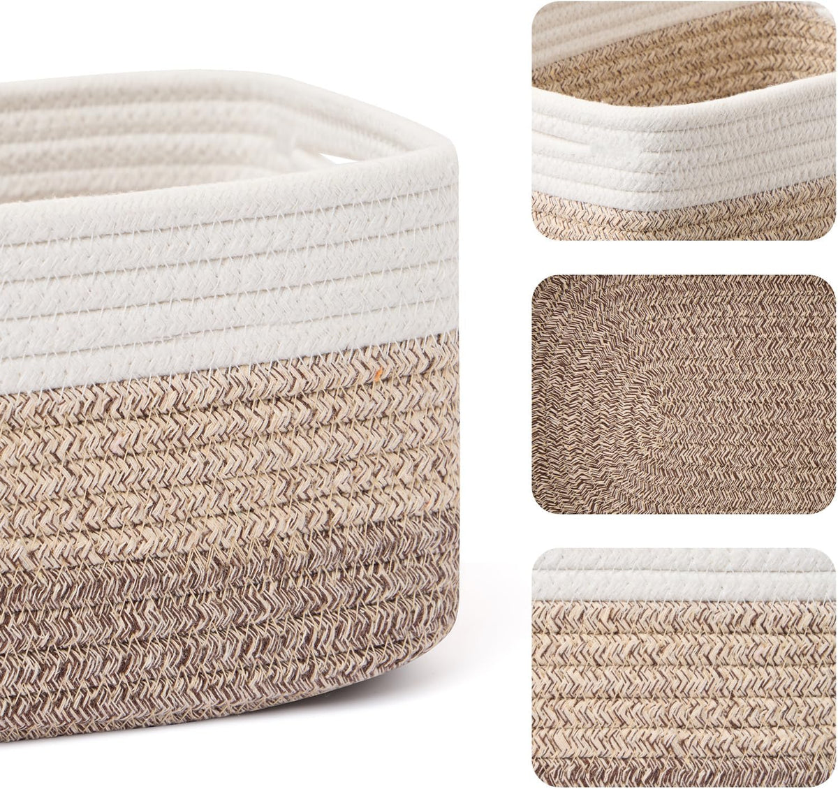 MiniArk Small Storage Baskets for Organizing | Closet Organizer Bins | Shelf Toy Basket | Woven Rope Baskets | Cube Decorative Box | Shallow Basket | 11.5x7.5x4.7” | 3 Packs Light Pink