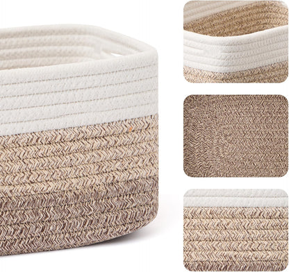 MiniArk Small Storage Baskets for Organizing | Closet Organizer Bins | Shelf Toy Basket | Woven Rope Baskets | Cube Decorative Box | Shallow Basket | 11.5x7.5x4.7” | 3 Packs Light Pink