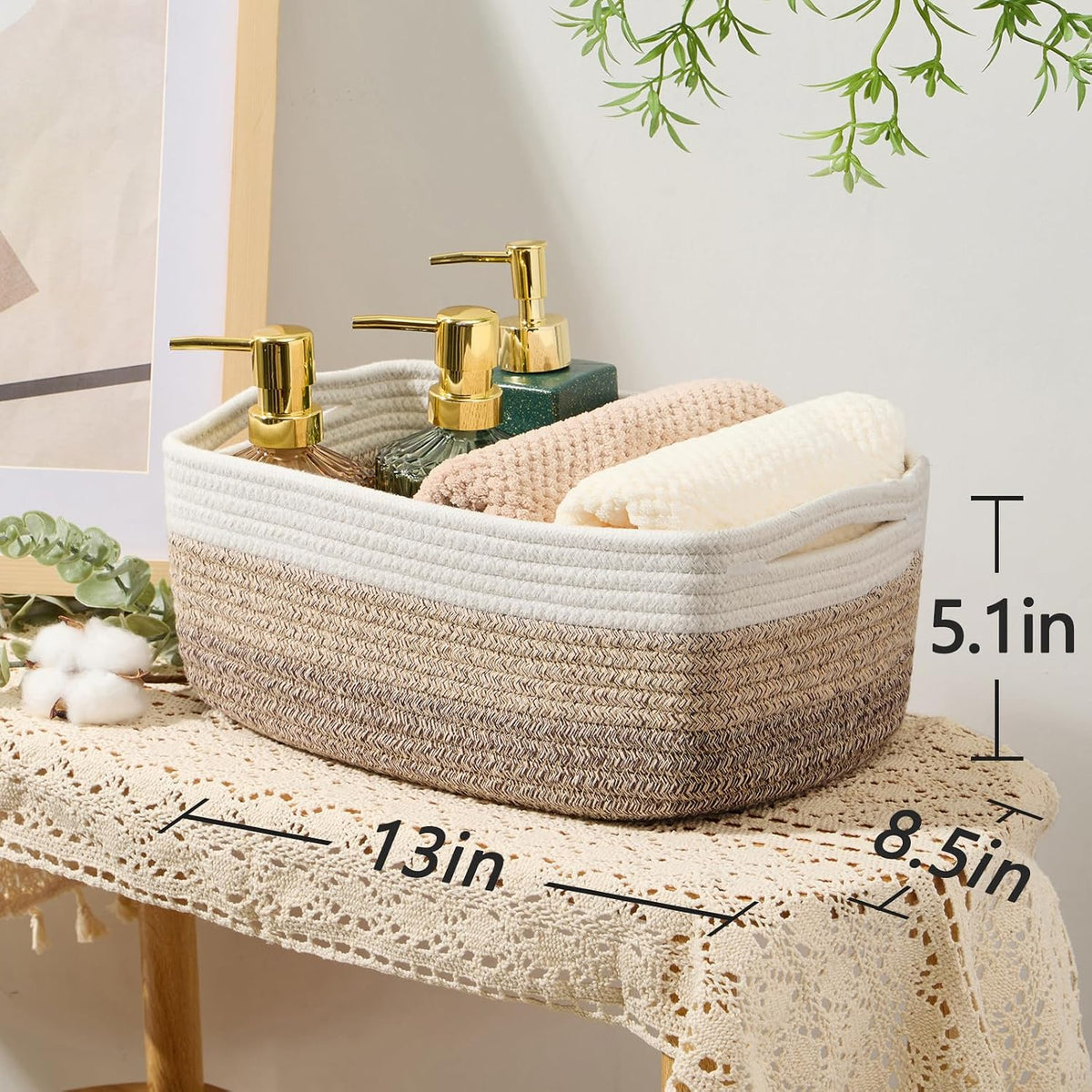 MiniArk Small Storage Baskets for Organizing | Closet Organizer Bins | Shelf Toy Basket | Woven Rope Baskets | Cube Decorative Box | Shallow Basket | 11.5x7.5x4.7” | 3 Packs Light Pink