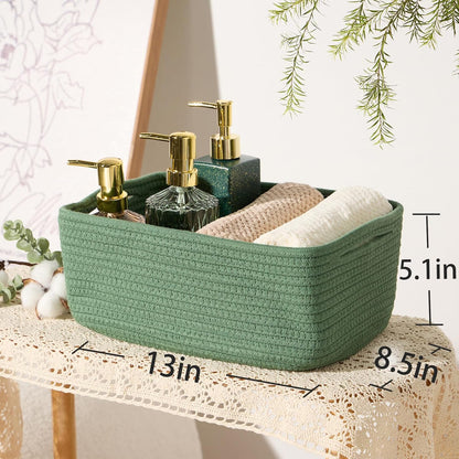MiniArk Small Storage Baskets for Organizing | Closet Organizer Bins | Shelf Toy Basket | Woven Rope Baskets | Cube Decorative Box | Shallow Basket | 11.5x7.5x4.7” | 3 Packs Light Pink