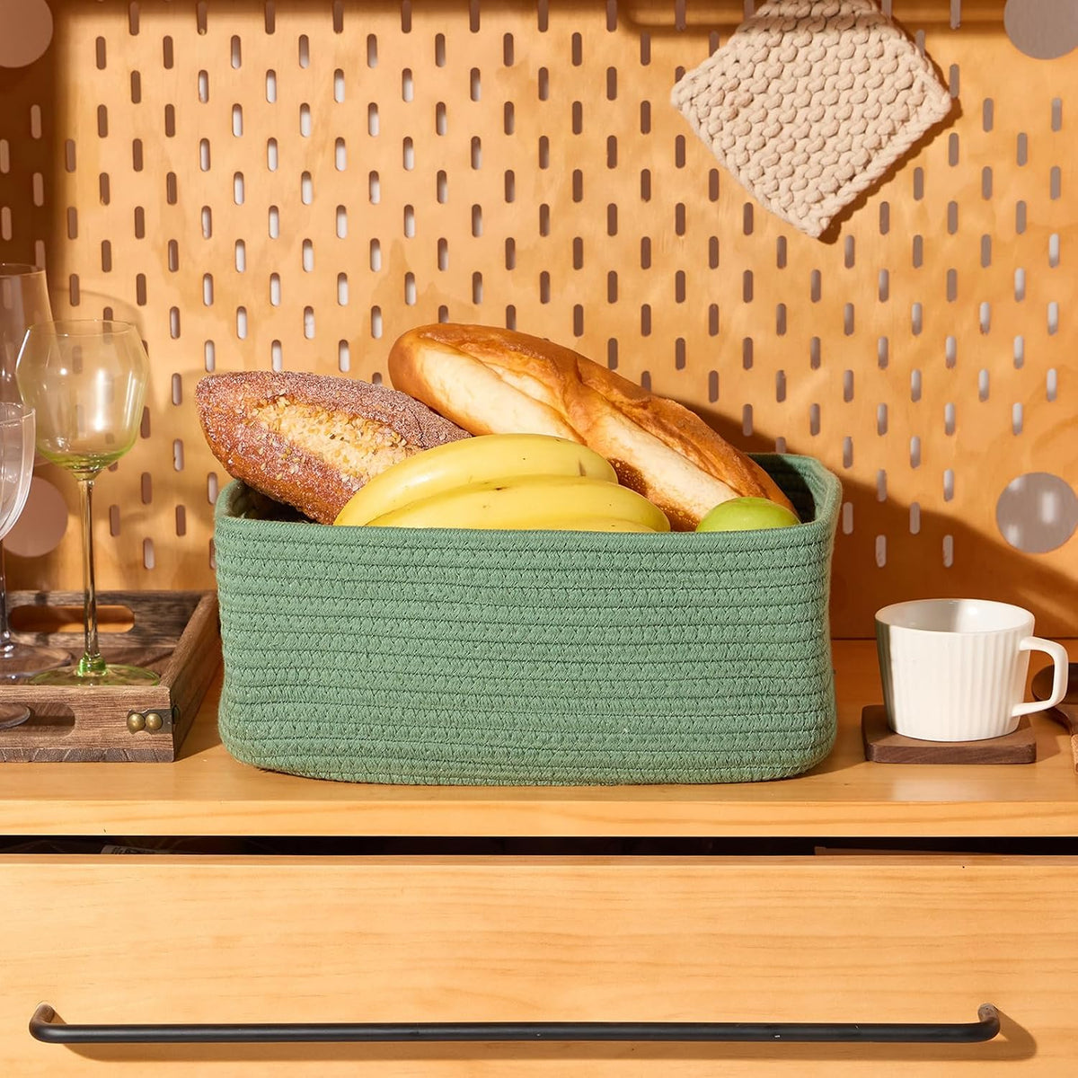 MiniArk Small Storage Baskets for Organizing | Closet Organizer Bins | Shelf Toy Basket | Woven Rope Baskets | Cube Decorative Box | Shallow Basket | 11.5x7.5x4.7” | 3 Packs Light Pink