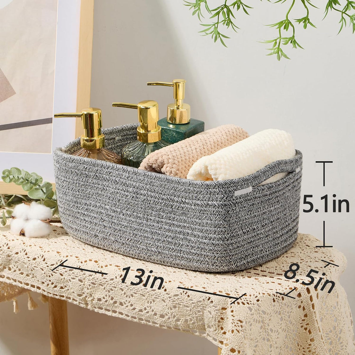 MiniArk Small Storage Baskets for Organizing | Closet Organizer Bins | Shelf Toy Basket | Woven Rope Baskets | Cube Decorative Box | Shallow Basket | 11.5x7.5x4.7” | 3 Packs Light Pink