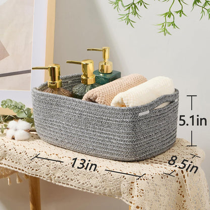 MiniArk Small Storage Baskets for Organizing | Closet Organizer Bins | Shelf Toy Basket | Woven Rope Baskets | Cube Decorative Box | Shallow Basket | 11.5x7.5x4.7” | 3 Packs Light Pink