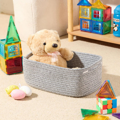 MiniArk Small Storage Baskets for Organizing | Closet Organizer Bins | Shelf Toy Basket | Woven Rope Baskets | Cube Decorative Box | Shallow Basket | 11.5x7.5x4.7” | 3 Packs Light Pink