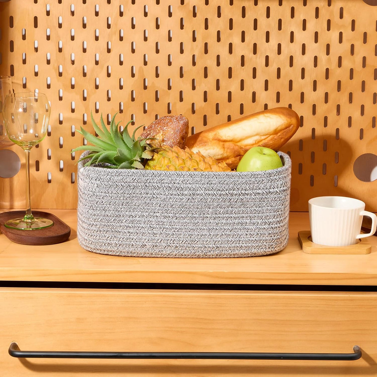 MiniArk Small Storage Baskets for Organizing | Closet Organizer Bins | Shelf Toy Basket | Woven Rope Baskets | Cube Decorative Box | Shallow Basket | 11.5x7.5x4.7” | 3 Packs Light Pink