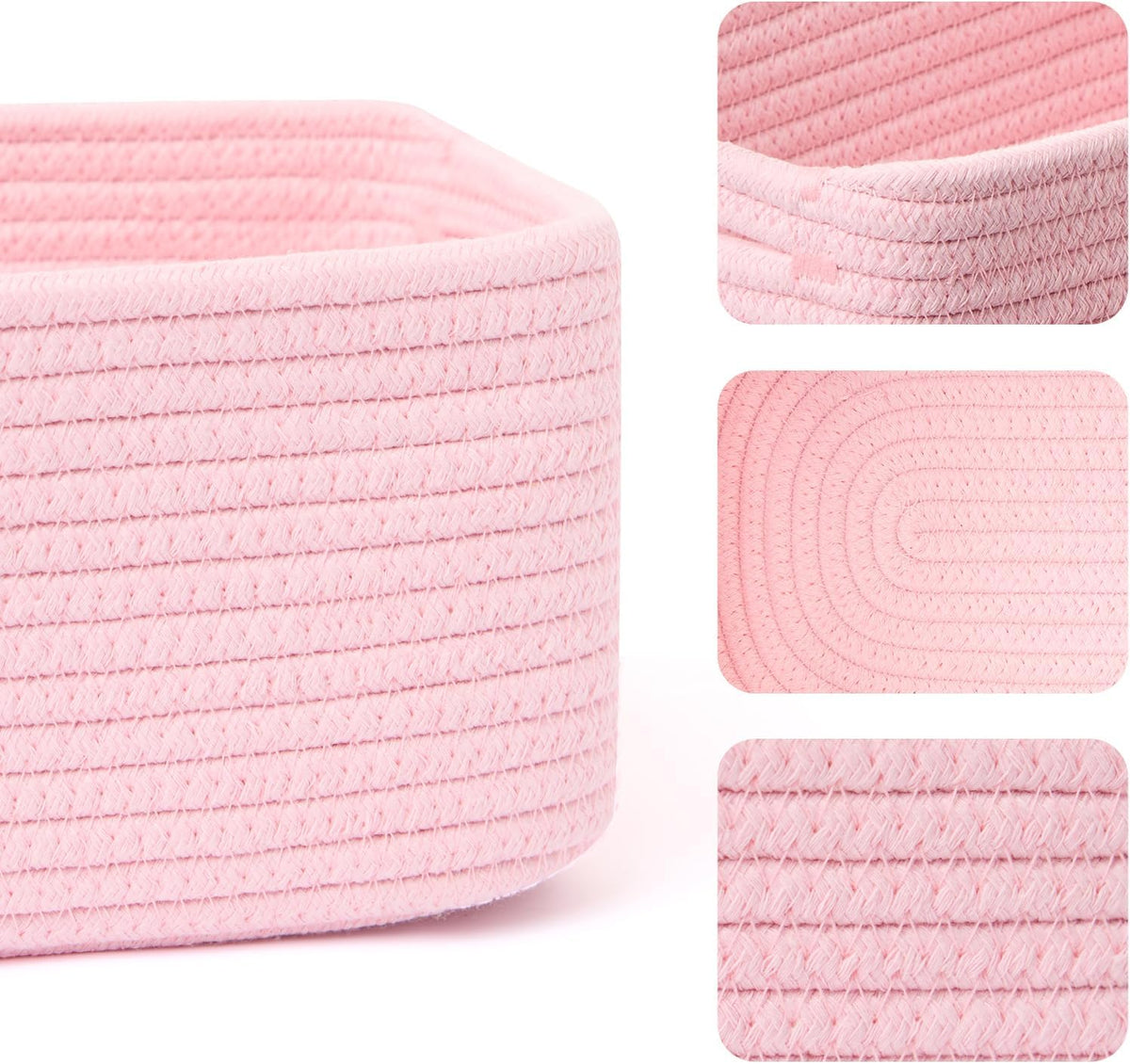 MiniArk Small Storage Baskets for Organizing | Closet Organizer Bins | Shelf Toy Basket | Woven Rope Baskets | Cube Decorative Box | Shallow Basket | 11.5x7.5x4.7” | 3 Packs Light Pink
