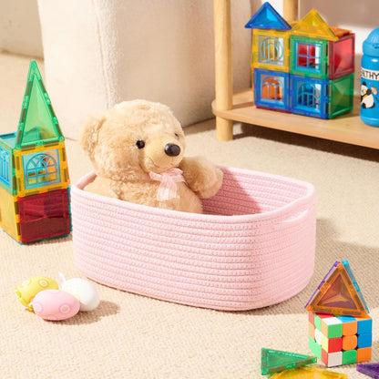 MiniArk Small Storage Baskets for Organizing | Closet Organizer Bins | Shelf Toy Basket | Woven Rope Baskets | Cube Decorative Box | Shallow Basket | 11.5x7.5x4.7” | 3 Packs Light Pink