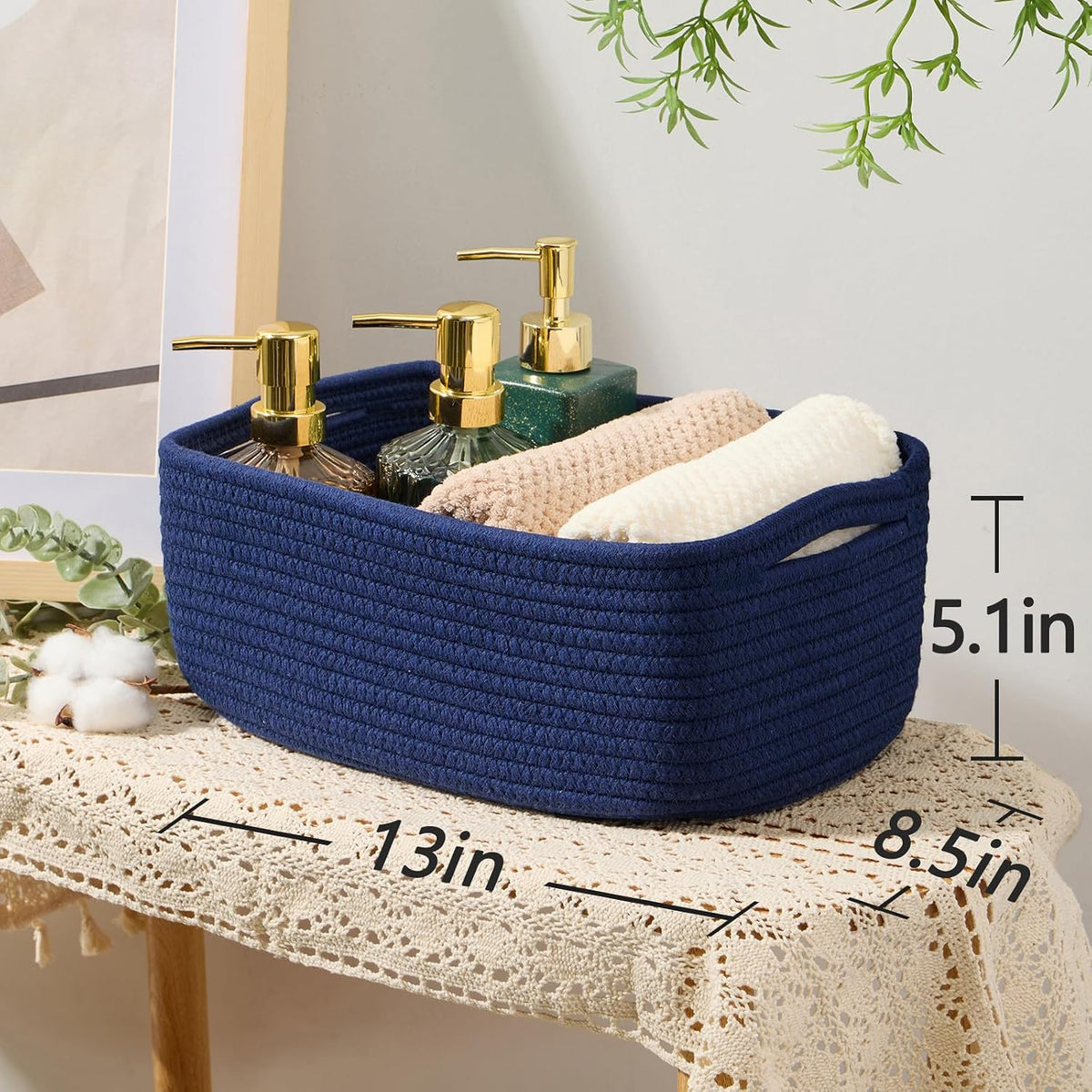 MiniArk Small Storage Baskets for Organizing | Closet Organizer Bins | Shelf Toy Basket | Woven Rope Baskets | Cube Decorative Box | Shallow Basket | 11.5x7.5x4.7” | 3 Packs Light Pink