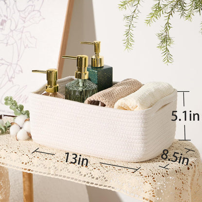 MiniArk Small Storage Baskets for Organizing | Closet Organizer Bins | Shelf Toy Basket | Woven Rope Baskets | Cube Decorative Box | Shallow Basket | 11.5x7.5x4.7” | 3 Packs Light Pink