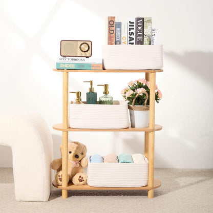 MiniArk Small Storage Baskets for Organizing | Closet Organizer Bins | Shelf Toy Basket | Woven Rope Baskets | Cube Decorative Box | Shallow Basket | 11.5x7.5x4.7” | 3 Packs Light Pink