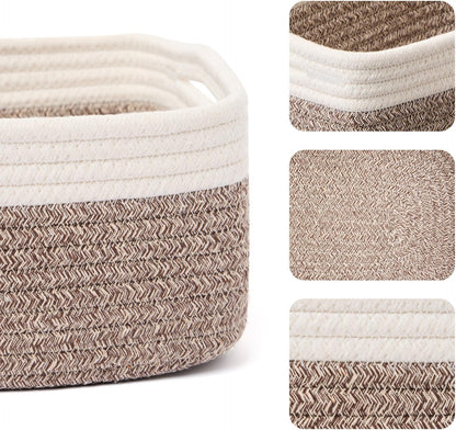 MiniArk Small Storage Baskets for Organizing | Closet Organizer Bins | Shelf Toy Basket | Woven Rope Baskets | Cube Decorative Box | Shallow Basket | 11.5x7.5x4.7” | 3 Packs Light Pink