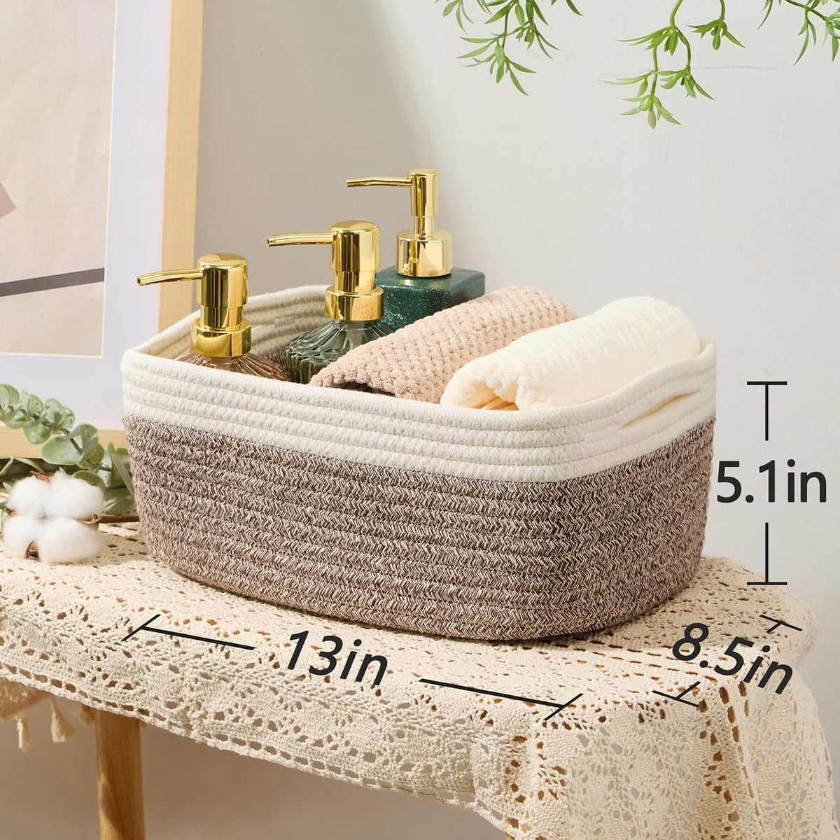 MiniArk Small Storage Baskets for Organizing | Closet Organizer Bins | Shelf Toy Basket | Woven Rope Baskets | Cube Decorative Box | Shallow Basket | 11.5x7.5x4.7” | 3 Packs Light Pink