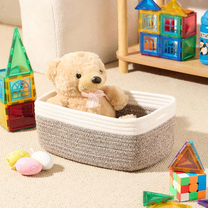 MiniArk Small Storage Baskets for Organizing | Closet Organizer Bins | Shelf Toy Basket | Woven Rope Baskets | Cube Decorative Box | Shallow Basket | 11.5x7.5x4.7” | 3 Packs Light Pink