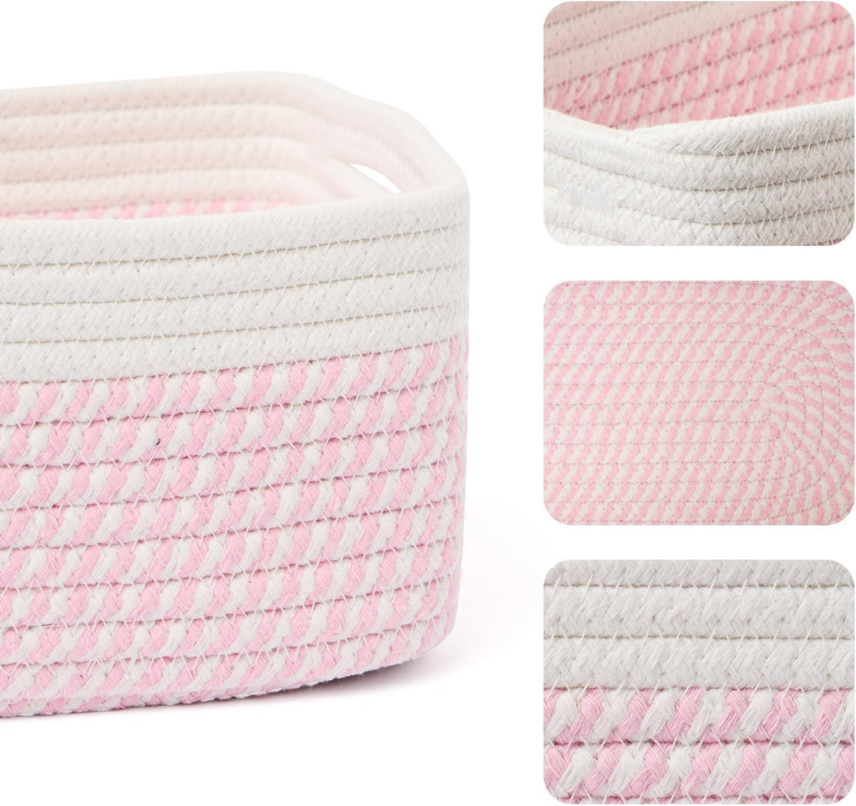 MiniArk Small Storage Baskets for Organizing | Closet Organizer Bins | Shelf Toy Basket | Woven Rope Baskets | Cube Decorative Box | Shallow Basket | 11.5x7.5x4.7” | 3 Packs Light Pink